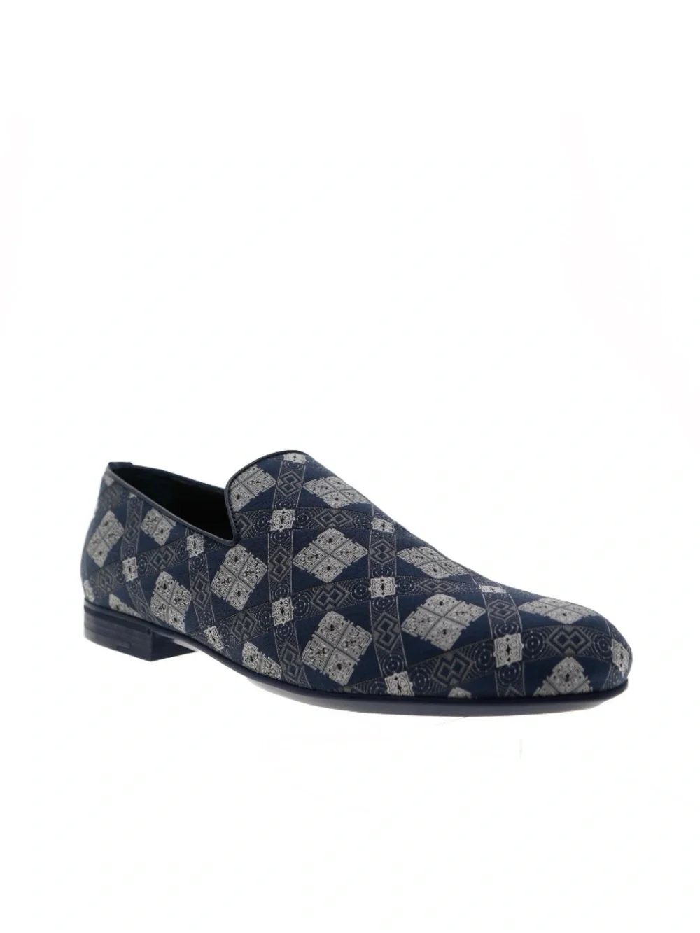Jimmy Choo Sloane Loafer Shoes Blue Bandana Fabric Slip-On Size 11.5 New